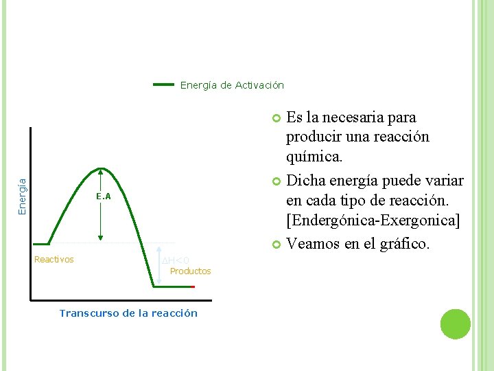 Energía de Activación Es la necesaria para producir una reacción química. Dicha energía puede