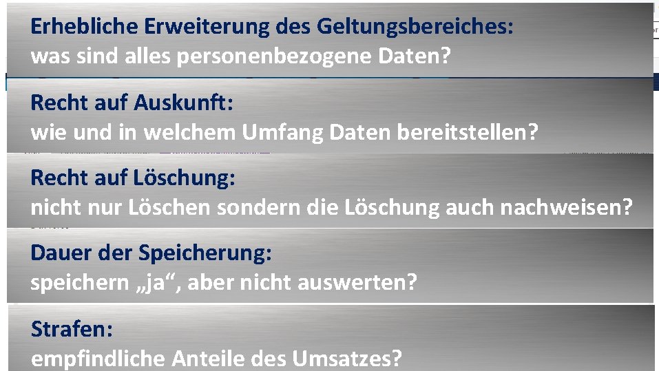 Erhebliche Erweiterung des Geltungsbereiches: EU-DSGVO, GDPDR, BDSG was sind alles personenbezogene Daten? Recht auf