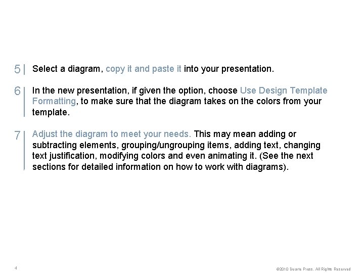 5 Select a diagram, copy it and paste it into your presentation. 6 In