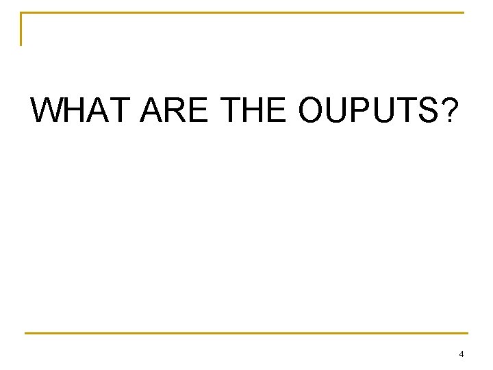 WHAT ARE THE OUPUTS? 4 
