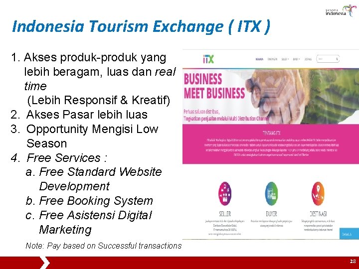 Indonesia Tourism Exchange ( ITX ) 1. Akses produk yang lebih beragam, luas dan