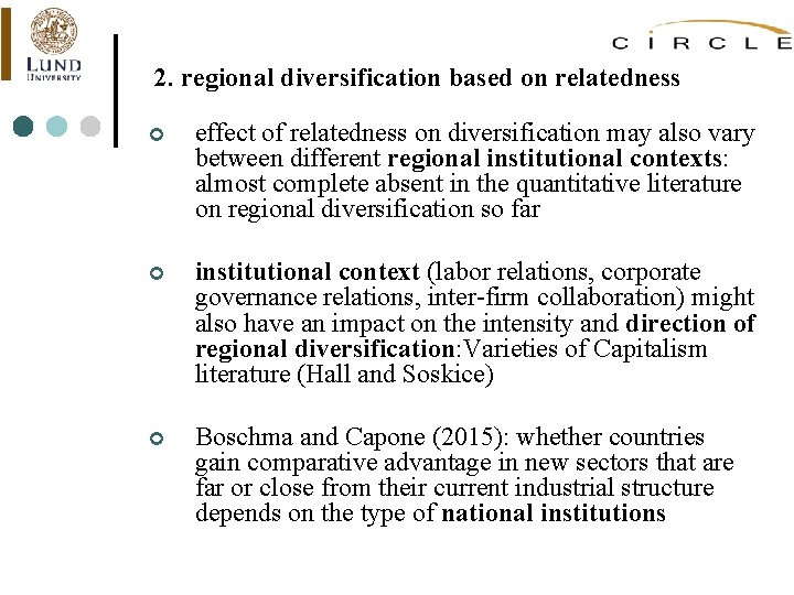 2. regional diversification based on relatedness ¢ effect of relatedness on diversification may also