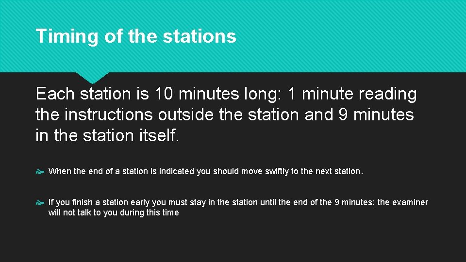 Timing of the stations Each station is 10 minutes long: 1 minute reading the