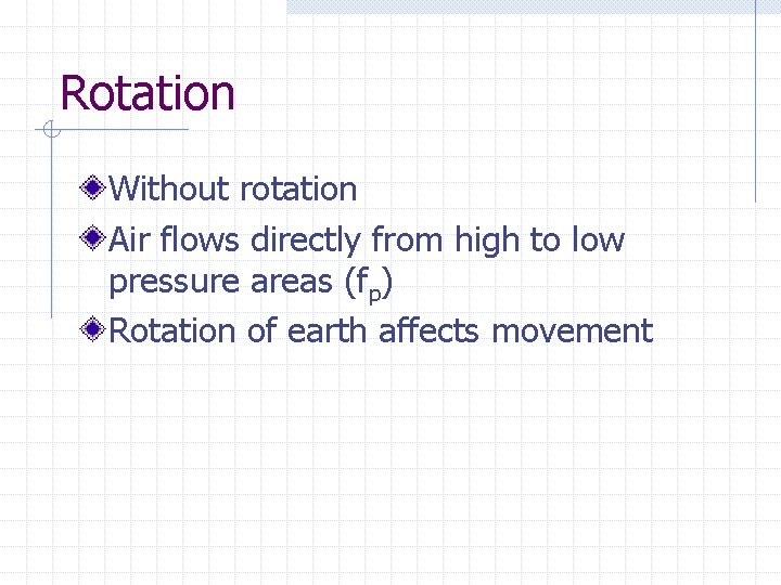 Rotation Without rotation Air flows directly from high to low pressure areas (fp) Rotation