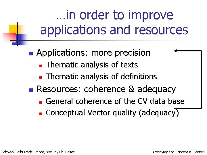 …in order to improve applications and resources n Applications: more precision n Thematic analysis