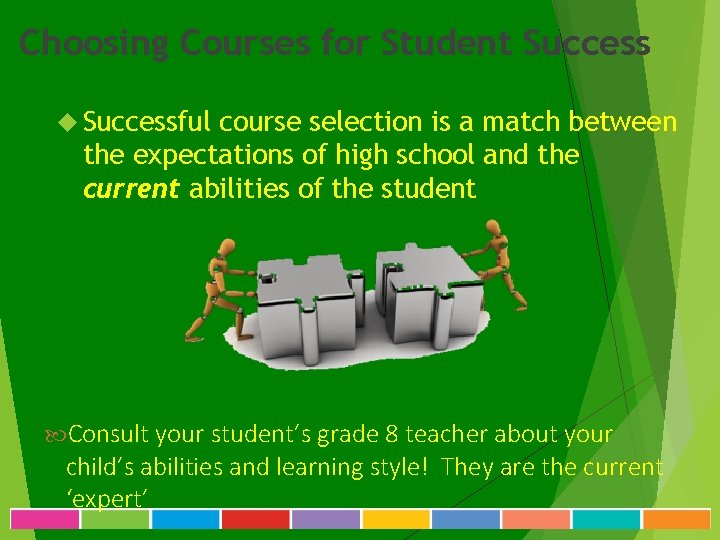 Choosing Courses for Student Successful course selection is a match between the expectations of