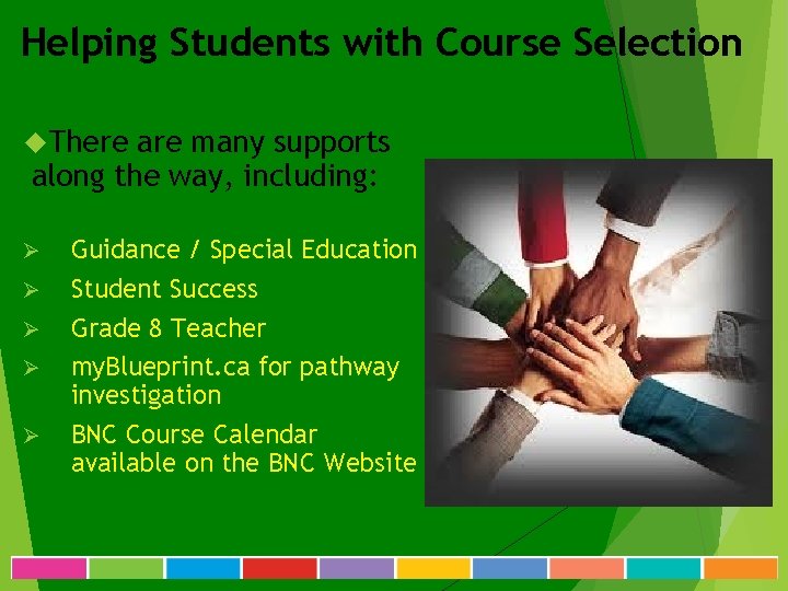 Helping Students with Course Selection There are many supports along the way, including: Ø