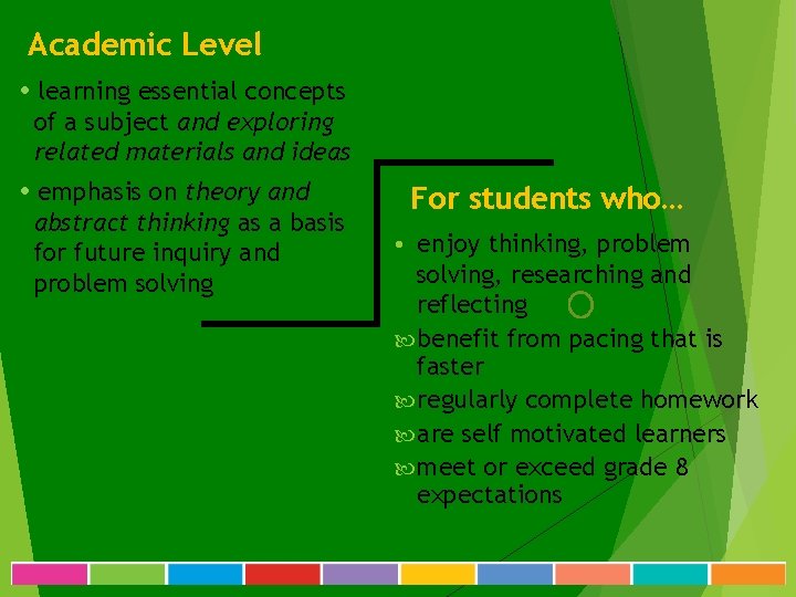 Academic Level learning essential concepts of a subject and exploring related materials and ideas