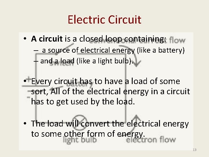 Electric Circuit • A circuit is a closed loop containing: – a source of