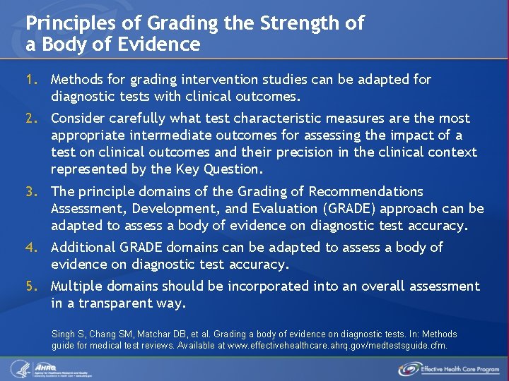 Principles of Grading the Strength of a Body of Evidence 1. Methods for grading