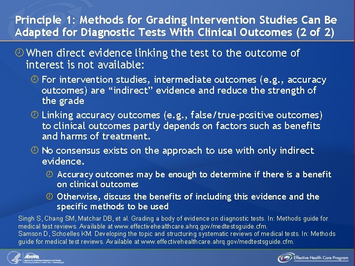 Principle 1: Methods for Grading Intervention Studies Can Be Adapted for Diagnostic Tests With