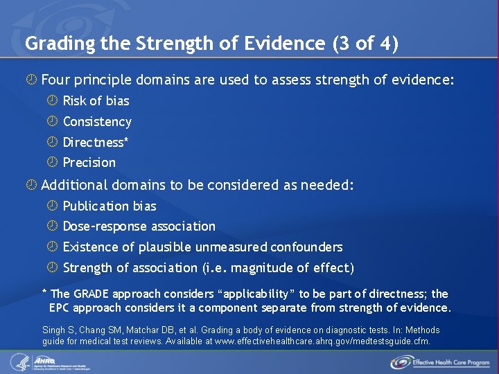 Grading the Strength of Evidence (3 of 4) Four principle domains are used to