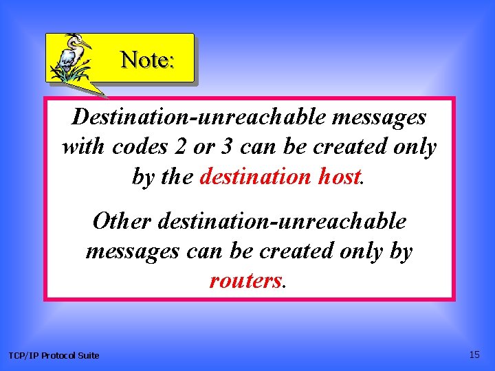 Note: Destination-unreachable messages with codes 2 or 3 can be created only by the