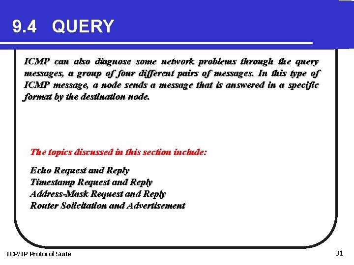 9. 4 QUERY ICMP can also diagnose some network problems through the query messages,