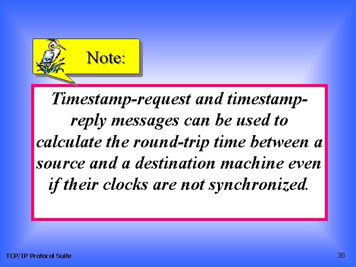Note: Timestamp-request and timestampreply messages can be used to calculate the round-trip time between