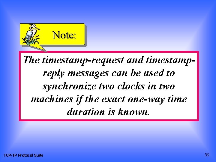 Note: The timestamp-request and timestampreply messages can be used to synchronize two clocks in