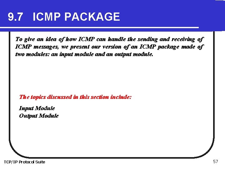 9. 7 ICMP PACKAGE To give an idea of how ICMP can handle the