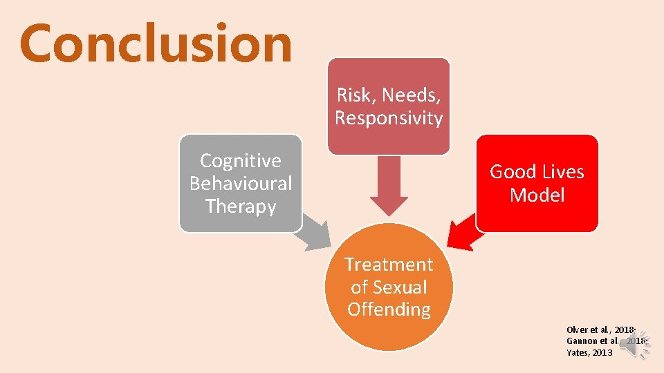 Conclusion Risk, Needs, Responsivity Cognitive Behavioural Therapy Good Lives Model Treatment of Sexual Offending