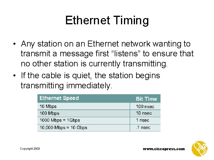 Ethernet Timing • Any station on an Ethernet network wanting to transmit a message