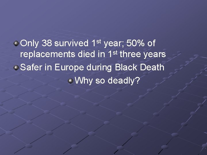 Only 38 survived 1 st year; 50% of replacements died in 1 st three