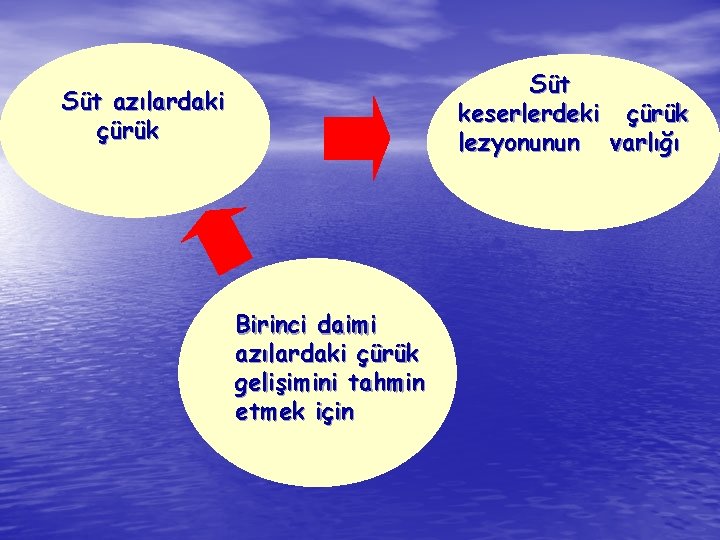 Süt keserlerdeki çürük lezyonunun varlığı Süt azılardaki çürük Birinci daimi azılardaki çürük gelişimini tahmin