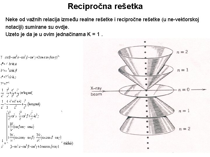Recipročna rešetka Neke od važnih relacija između realne rešetke i recipročne rešetke (u ne-vektorskoj