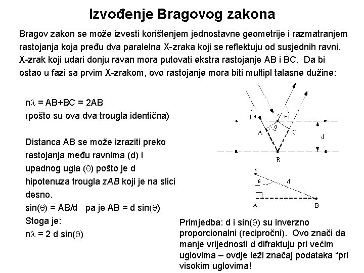 Izvođenje Bragovog zakona Bragov zakon se može izvesti korištenjem jednostavne geometrije i razmatranjem rastojanja