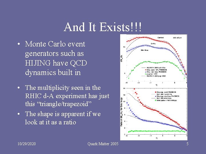 And It Exists!!! • Monte Carlo event generators such as HIJING have QCD dynamics