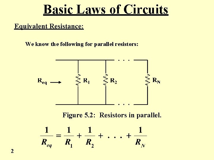 Basic Laws of Circuits Equivalent Resistance: We know the following for parallel resistors: Figure