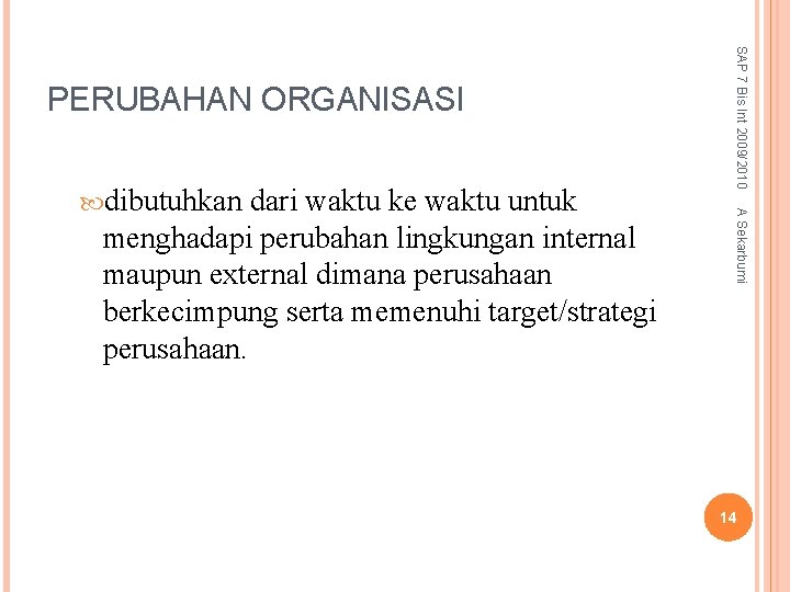 dari waktu ke waktu untuk menghadapi perubahan lingkungan internal maupun external dimana perusahaan berkecimpung