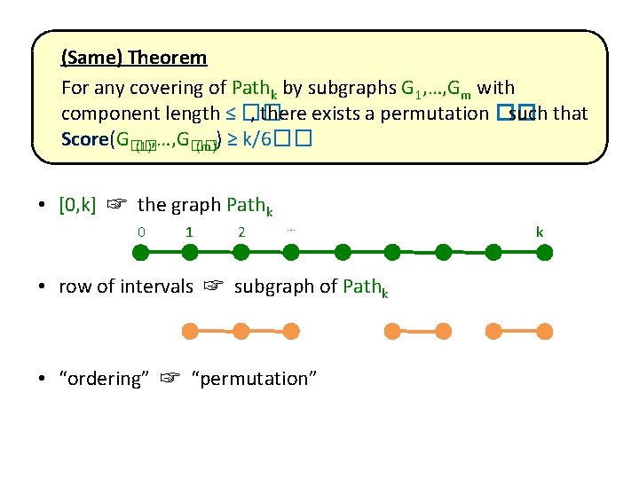 (Same) Theorem For any covering of Pathk by subgraphs G 1, …, Gm with