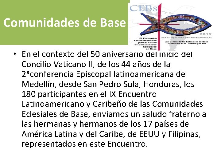 Comunidades de Base • En el contexto del 50 aniversario del inicio del Concilio