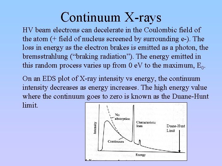Continuum X-rays HV beam electrons can decelerate in the Coulombic field of the atom