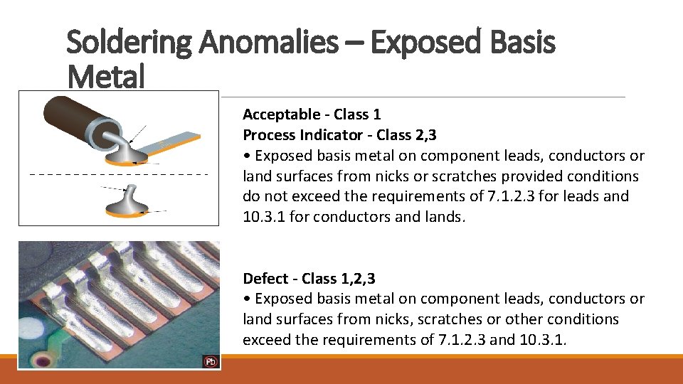 Soldering Anomalies – Exposed Basis Metal Acceptable - Class 1 Process Indicator - Class