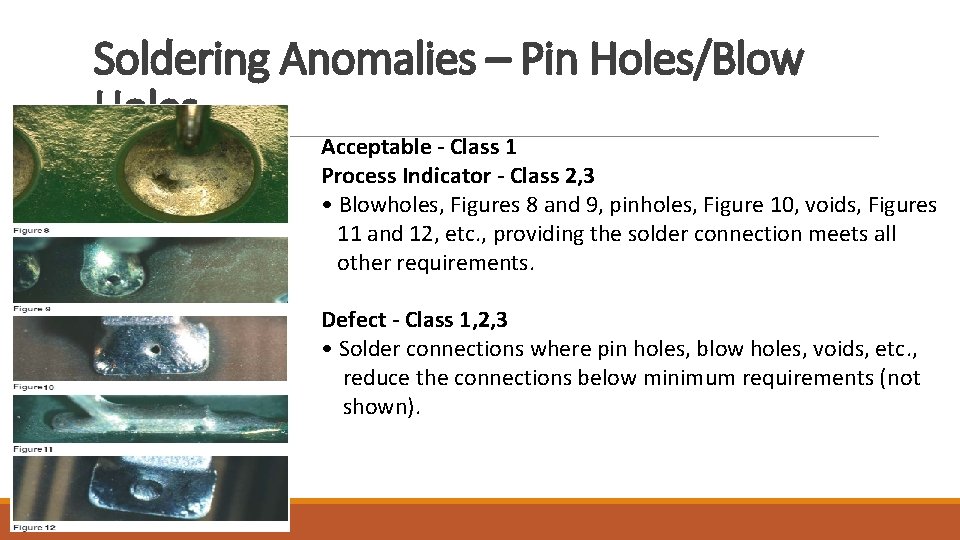 Soldering Anomalies – Pin Holes/Blow Holes Acceptable - Class 1 Process Indicator - Class