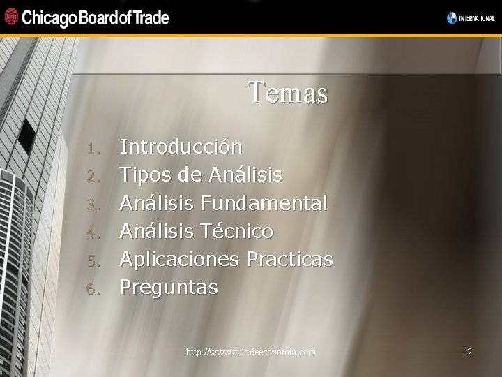 Temas 1. 2. 3. 4. 5. 6. Introducción Tipos de Análisis Fundamental Análisis Técnico