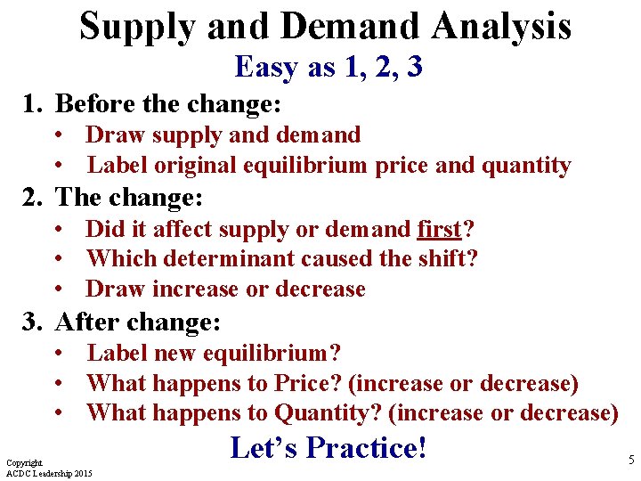 Supply and Demand Analysis Easy as 1, 2, 3 1. Before the change: •