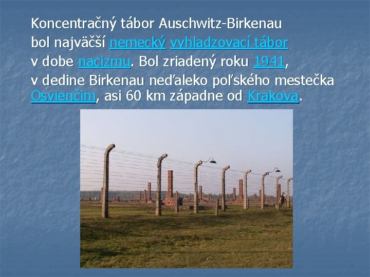 Koncentračný tábor Auschwitz-Birkenau bol najväčší nemecký vyhladzovací tábor v dobe nacizmu. Bol zriadený roku