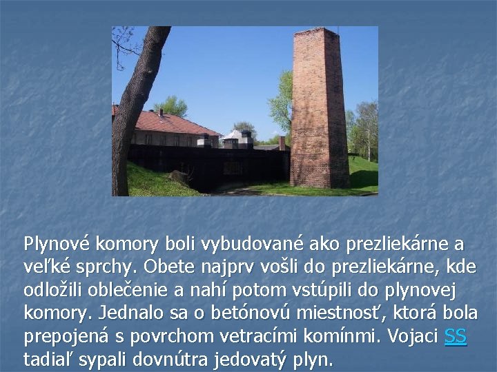 Plynové komory boli vybudované ako prezliekárne a veľké sprchy. Obete najprv vošli do prezliekárne,