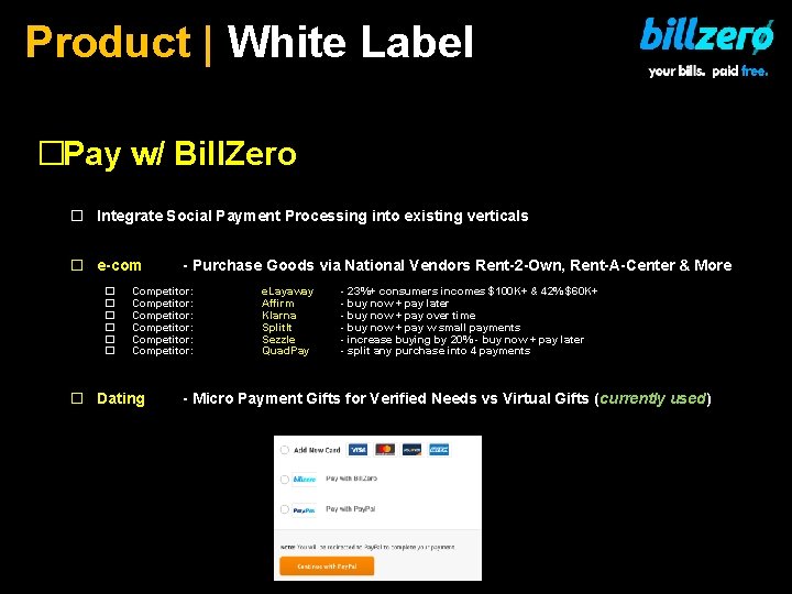 Product | White Label �Pay w/ Bill. Zero � Integrate Social Payment Processing into