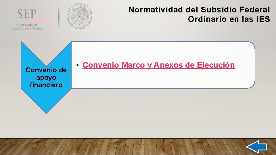 Normatividad del Subsidio Federal Ordinario en las IES Convenio de apoyo financiero • Convenio