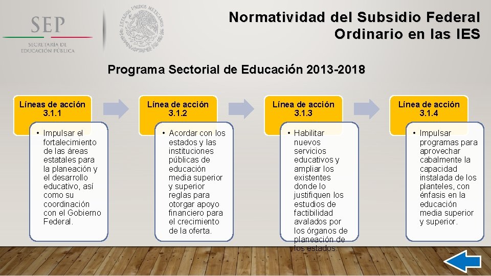 Normatividad del Subsidio Federal Ordinario en las IES Programa Sectorial de Educación 2013 -2018
