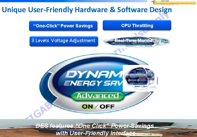 Unique User-Friendly Hardware & Software Design “One-Click” Power Savings 3 Levels Voltage Adjustment d
