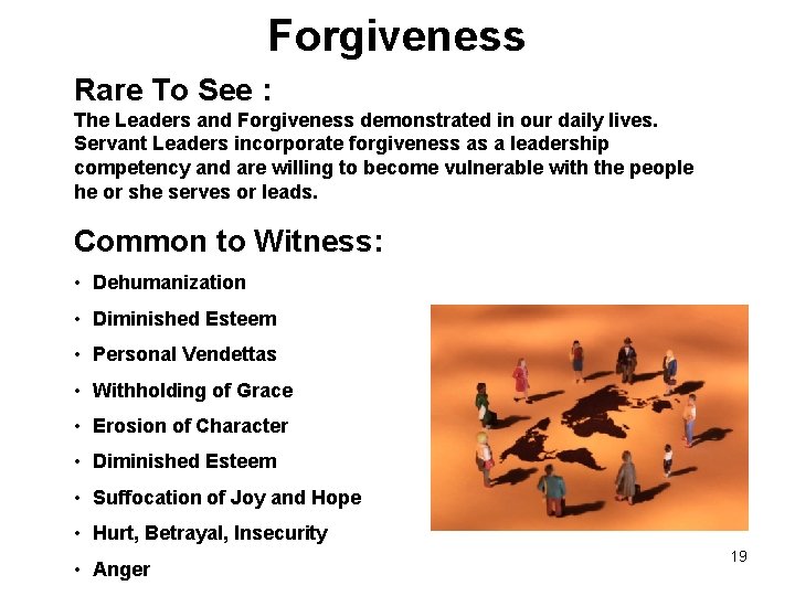Forgiveness Rare To See : The Leaders and Forgiveness demonstrated in our daily lives.