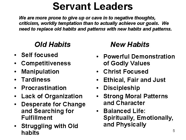 Servant Leaders We are more prone to give up or cave in to negative