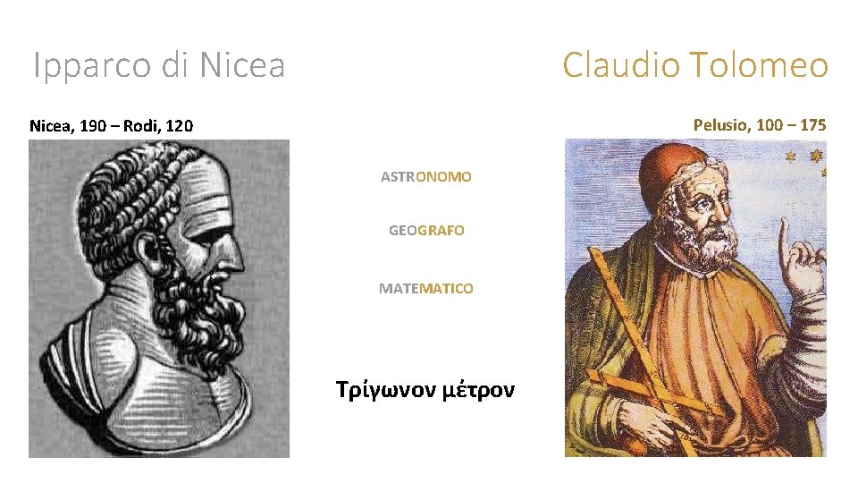 Ipparco di Nicea Claudio Tolomeo Pelusio, 100 – 175 Nicea, 190 – Rodi, 120