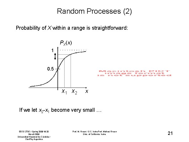 Random Processes (2) Probability of X within a range is straightforward: PX(x) 1 0.