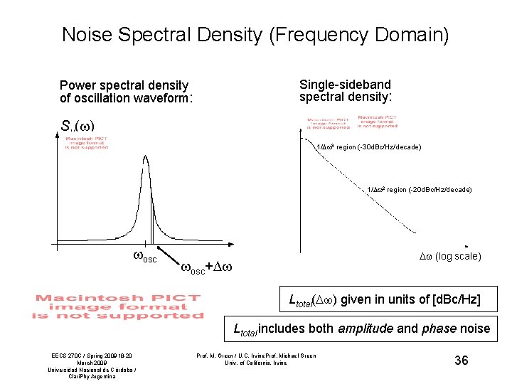Noise Spectral Density (Frequency Domain) Single-sideband spectral density: Power spectral density of oscillation waveform:
