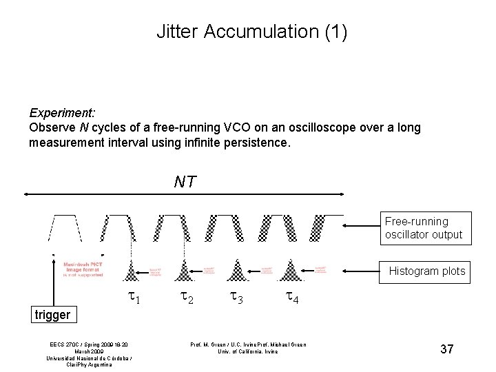 Jitter Accumulation (1) Experiment: Observe N cycles of a free-running VCO on an oscilloscope