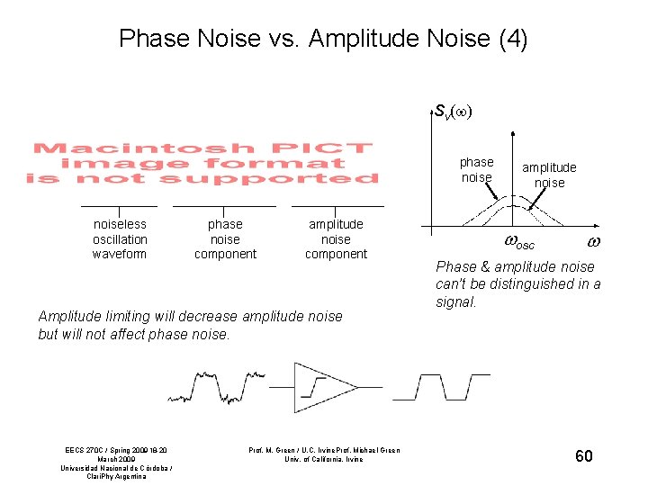 Phase Noise vs. Amplitude Noise (4) Sv( ) phase noiseless oscillation waveform phase noise